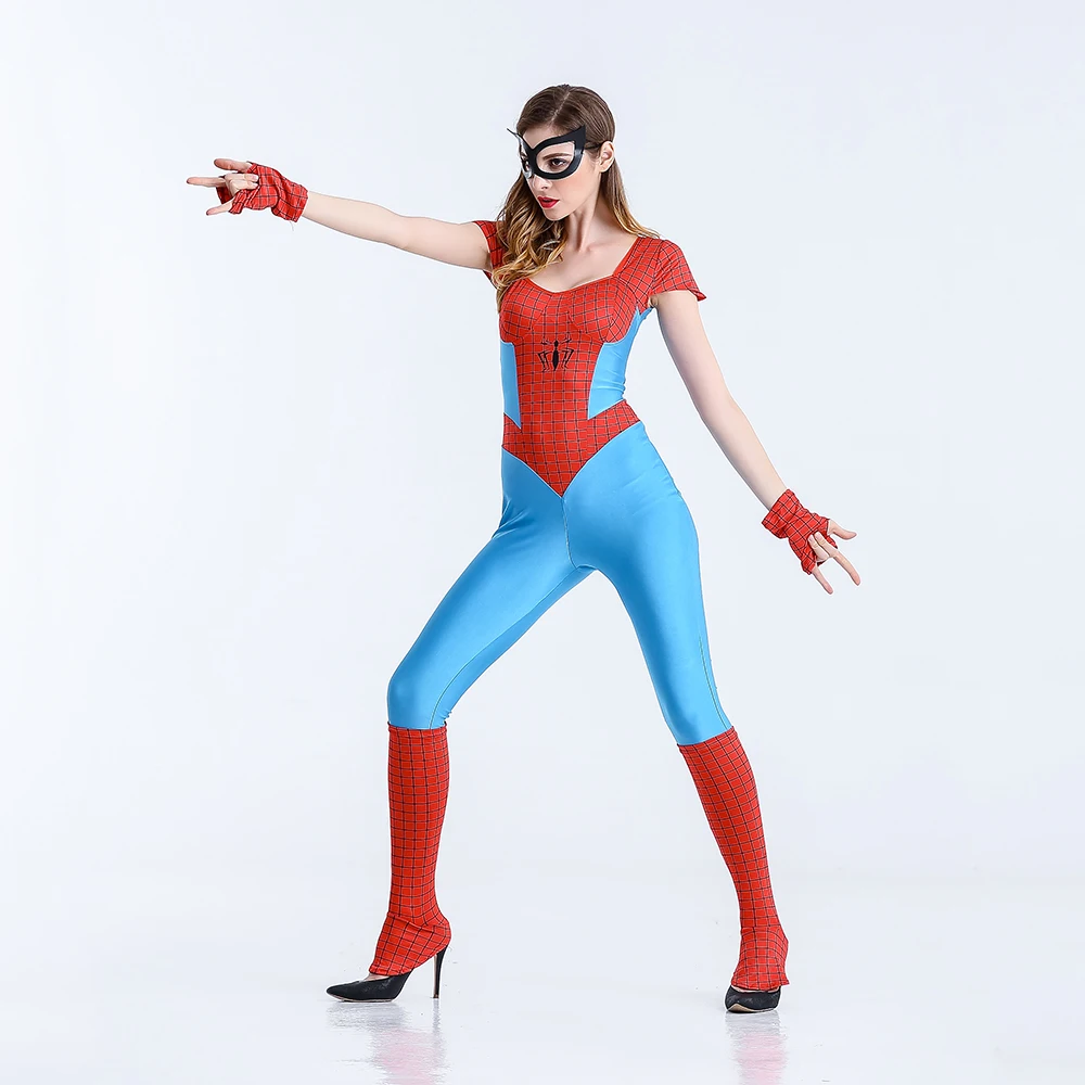Потрясающий костюм для девочки-паука, Женский костюм Супергерл-паука, сексуальный костюм супергероя на Хэллоуин, костюмы для взрослых, карнавальное нарядное платье