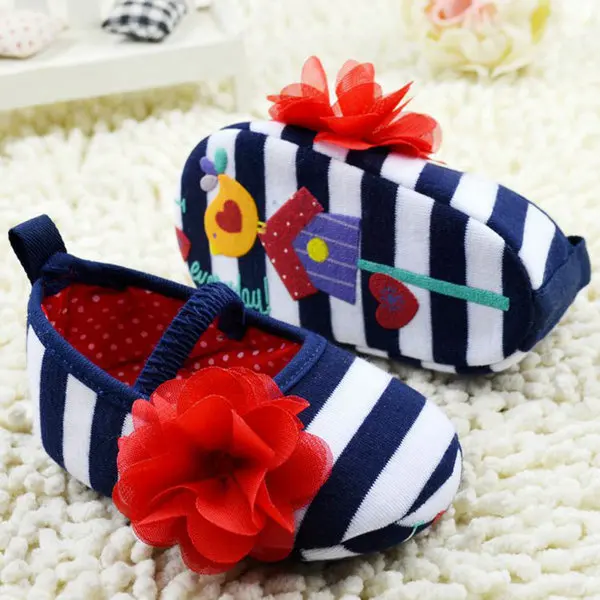 Милые полосатые туфли с цветами для малышей; мягкая подошва для детей девочек малышей; обувь для малышей