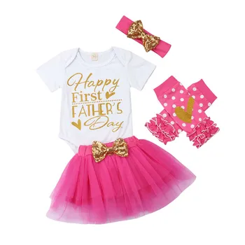 

Happy Father's Day Newborn Kids Baby Girl Romper+Tutu Skirt+Leg Warmer Headband Toddler Infant Outfits Set Clothes 0-18M