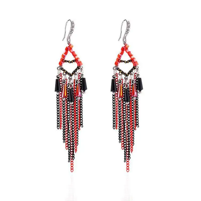 

New Bohemia Zircon Tassel Earrings For Women Vintage Red/Blue/ Black Drop Earring Fringe Earings Jewelry Earing Brinco Wholesale