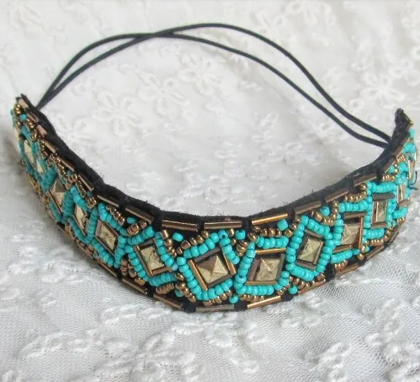 2021 New Wholesale Fashion Handmade Blue Beads Europe Style Hairbands