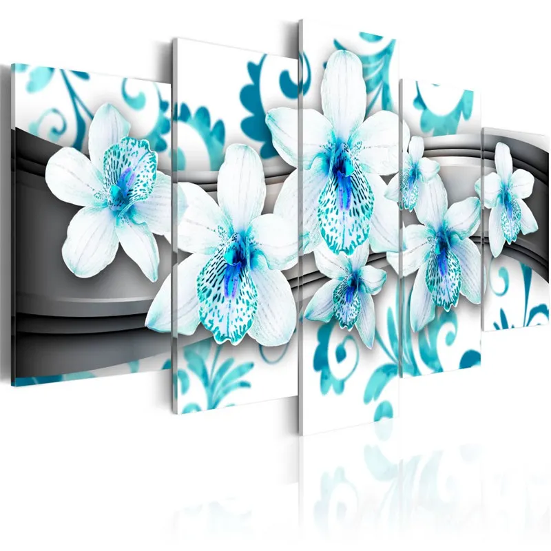 

5 Pieces HD Print Wall Art Light Blue Flowers Blossom Poster Modern Canvas Painting Pictures for Living Room Decor Gift for Her