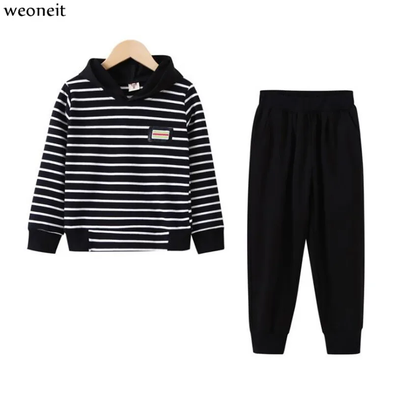 

Weoneit Spring Autumn Striped Girl Sets Casual Long Sleeve Infantil Children Clothing Hooded Vestidos Kids Girls Clothes 110-170