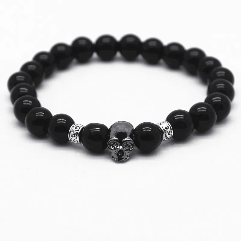Black Beads Natural Stones Skull Bracelet For Women Lava Stone Beads Men Bracelet Black Lava Beads Bracelets Pulseras Mujer