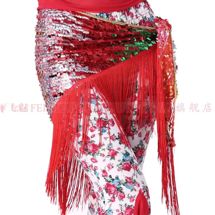 Женский костюм для танца живота цепь талии длинная Цыганская юбка блестки кисточкой треугольник хип шарф племенные пояса - Цвет: red