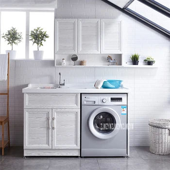 

AQ-DW 1.3M Space Aluminum Bathroom Cabinet High-quality Balcony Storage Cabinet Washing Machine Laundry Pool Combination Cabinet