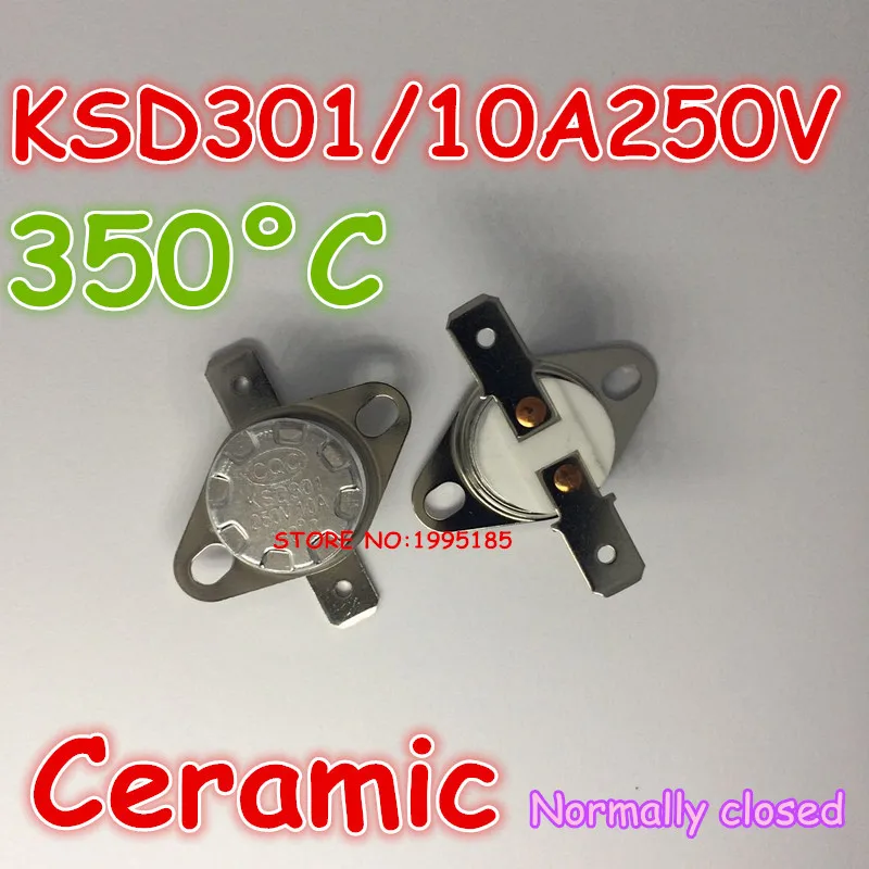 2pcs KSD301 10A 250V 350 degrees 350 C Normal Close NC ceramic Temperature Controlled Switch