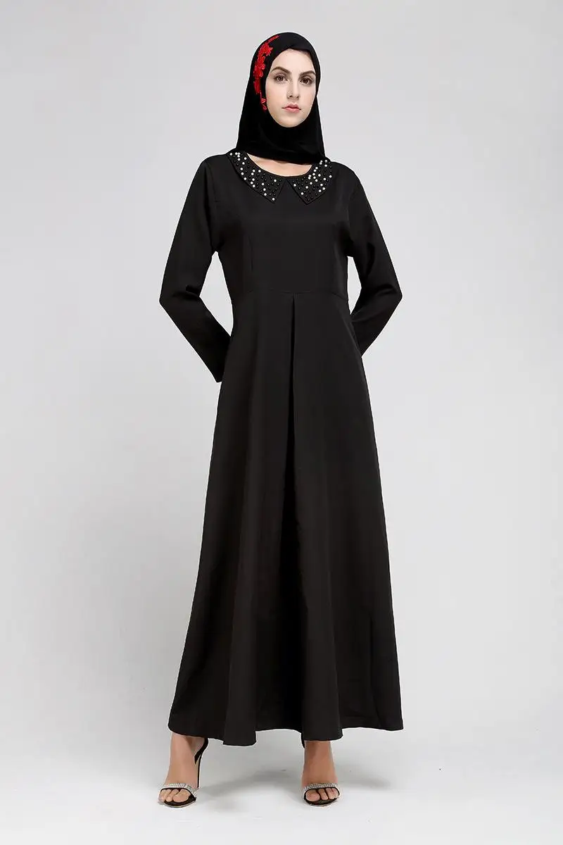 Винтажное абайя, Кафтан Дубай Jilbab мусульманское Женское Платье макси с длинным рукавом исламское платье элегантные капли воротник