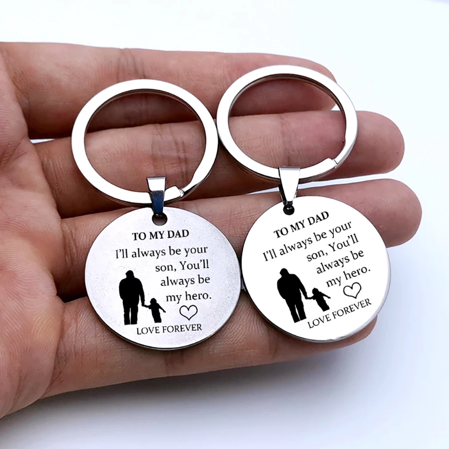 

Customizable Personality Keyring Dad You Will Always Be My Hero Carving Car Keychain Son Daughter Giving Dad's Father's Day Gift