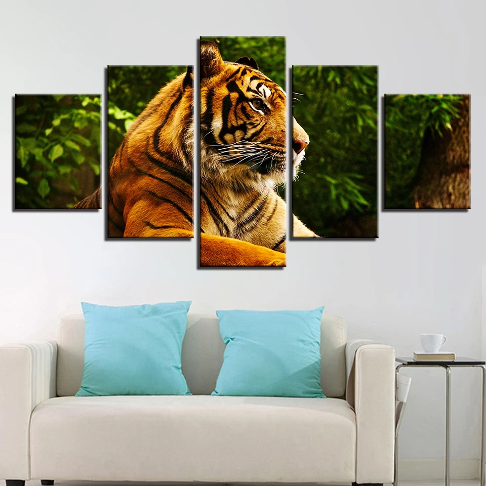 

Printing HD Pictures On Canvas Frame Artwork Decoration Home Living Room 5 Pieces Tiger Animals Painting Modular Poster Wall Art