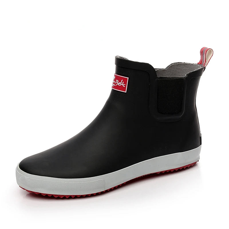 Black Rubber Rain Boots Mens Pvc Slip On Anti slip Casual Ankle