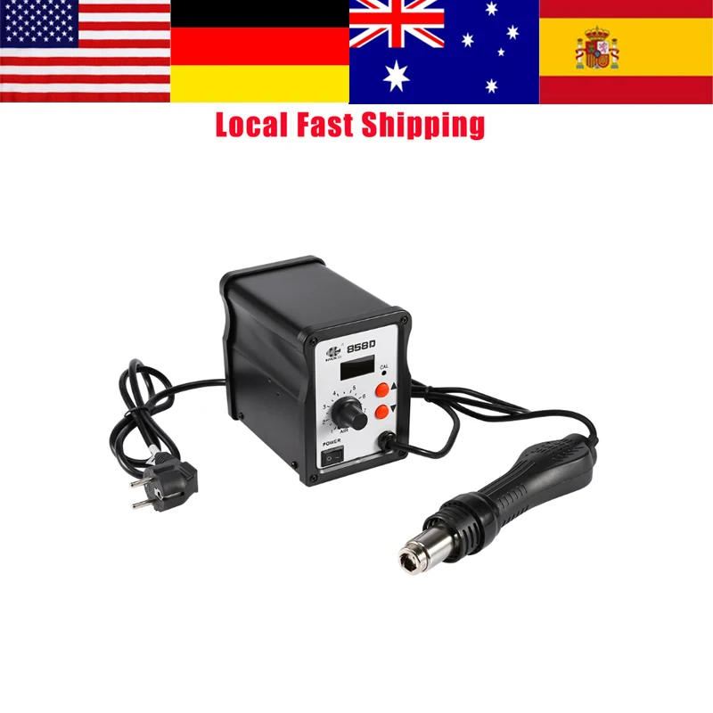 

1Set 220V 858D Digital SMD Soldering Desoldering Station Kit Hot Air Rework Gun Tool + 3 Nozzles Heat Gun Soldering Tools Newest
