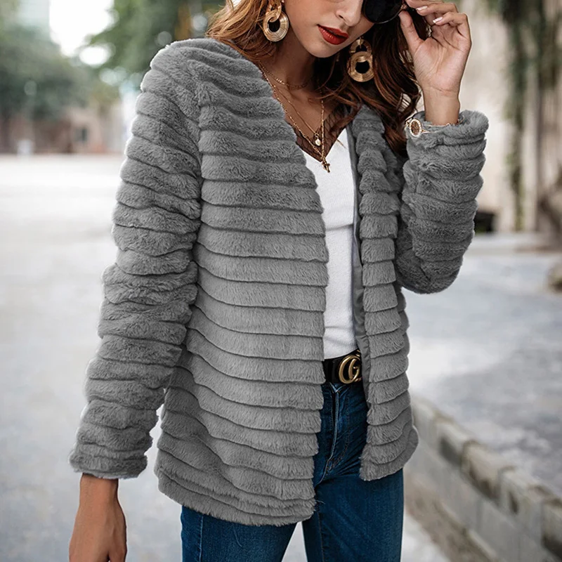 Fourrure Hiver En Veste Solide 2018 Femmes Casual Faux Cardigan Femme Manteau Argent Femelle De Vestes Peluche Moelleux wnX1x0XE8q