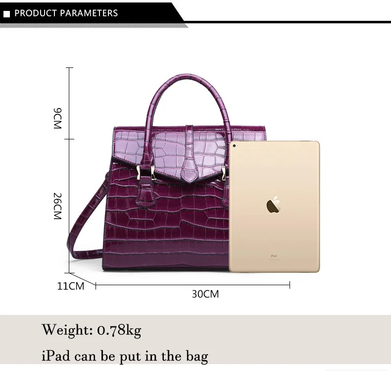 Vintage Women's Handbag Patent Leather Crocodile Pattern Female Tote Famous Fashion Brand Shoulder Bag Red Purple Top-Handle Bag (3)