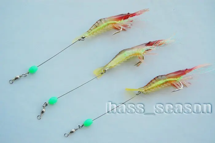 

3 X Soft shrimp prawn worm bait lure saltwater squid night glow Free Shipping
