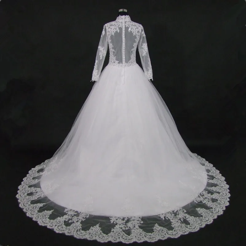 Appliques Vestidos New Amazing Train Wedding Dress Stunning Neck Vestido De Noiva Customized Wedding Bridal Gowns 6