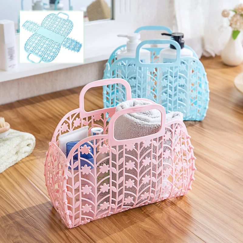 

Foldable Simple life Thick Plastic Storage Basket Portable Desktop Bathroom Family Sundries Drain Storage Basket Vintage Contain