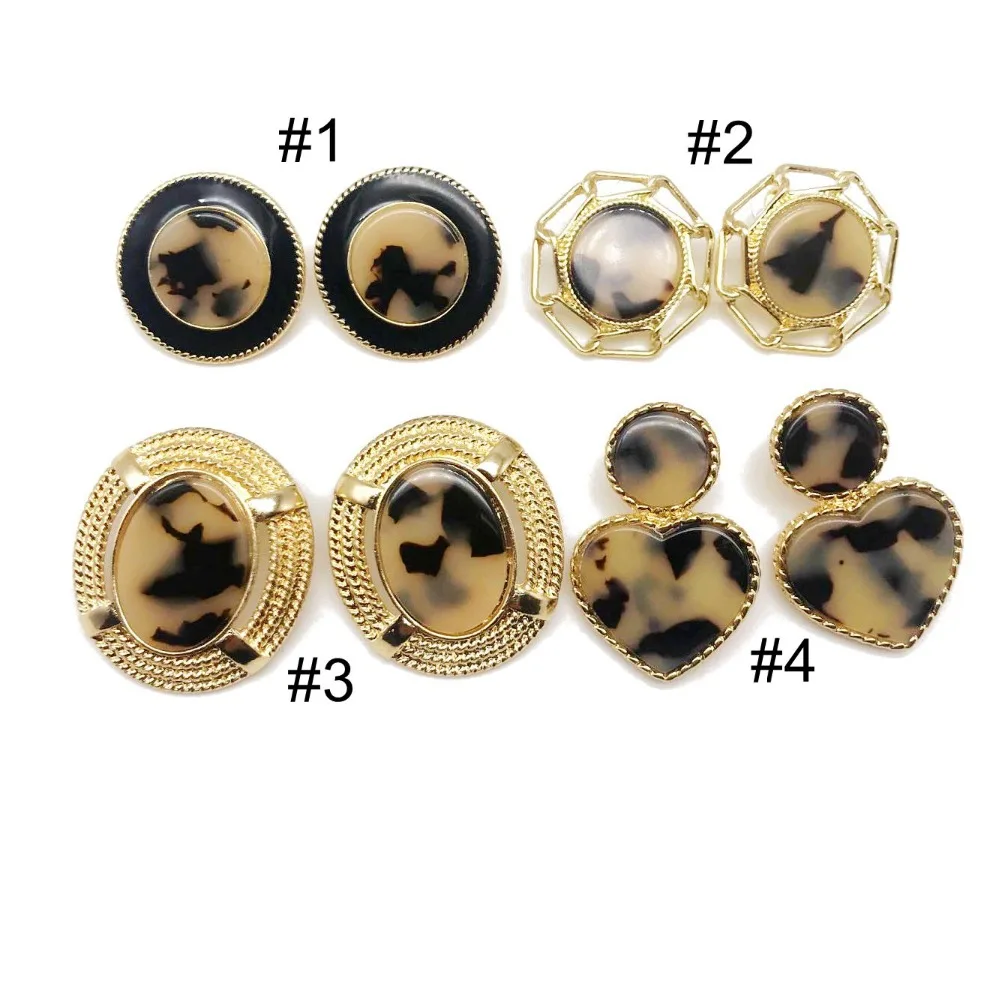 Leopard Print Resin Alloy Geometric Clip Earrings Heart Round Oval