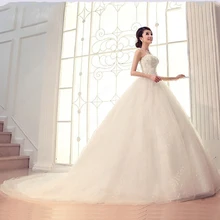 New Pure White Classical Korean Cathedral Wedding Dress Sleeveless Strapless Ball Gown Dress Custom Made Aonita 2016