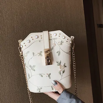 

Women Bags Fashion New Bucket Embroidered Chain Wild Shoulder Messenger sac main femme torebka damska shopper ladies hand bag