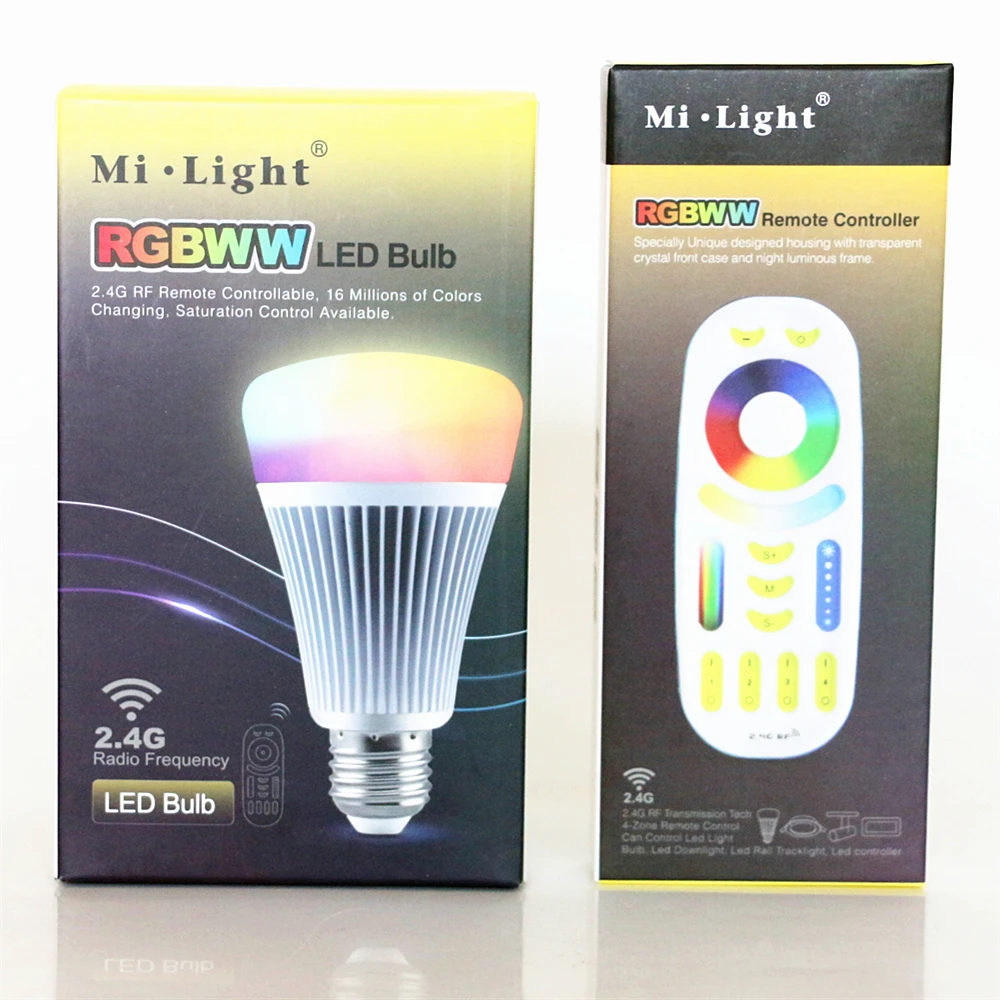 

High Quality Mi Light E27 8W LED Bulb AC85-265V 110V 220V RGBWW 4-Zone 2.4G Wireless RF Remote Control RGB+CCT Smart LED Lamp