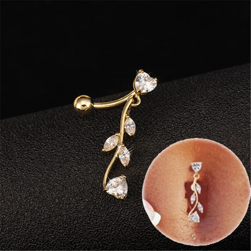 

2019 New Style SUMMER JEWELRY clear Gold-Color Branch shape Navel Bar Piercing Belly Button Rings Dangle Free Shipping