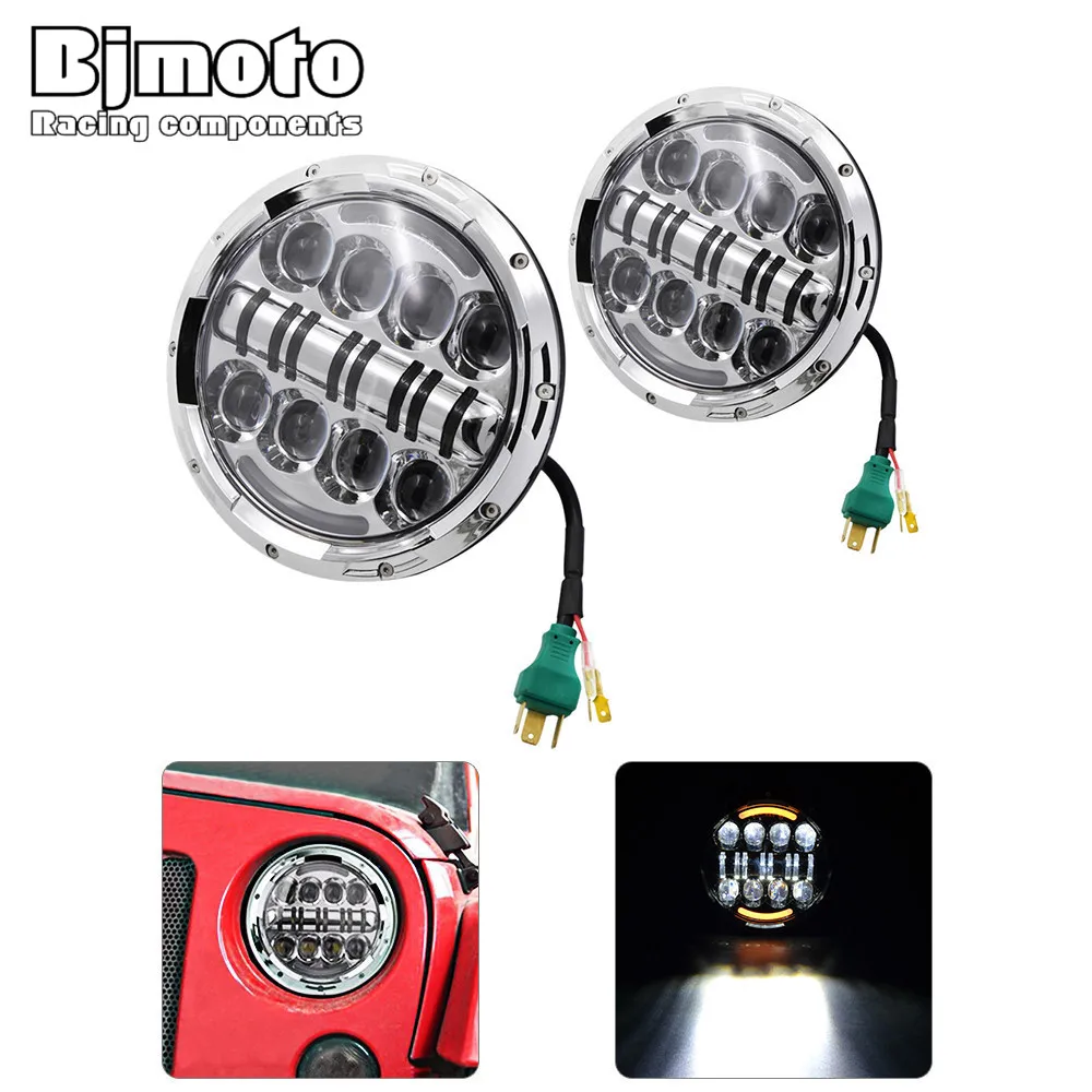 

BJMOTO (2pcs/Lot) 7 inch 80w Round LED Headlight with DRL High Low Beam Led Chip for JEEP Wrangler 2007-2015 Jk Tj Fj
