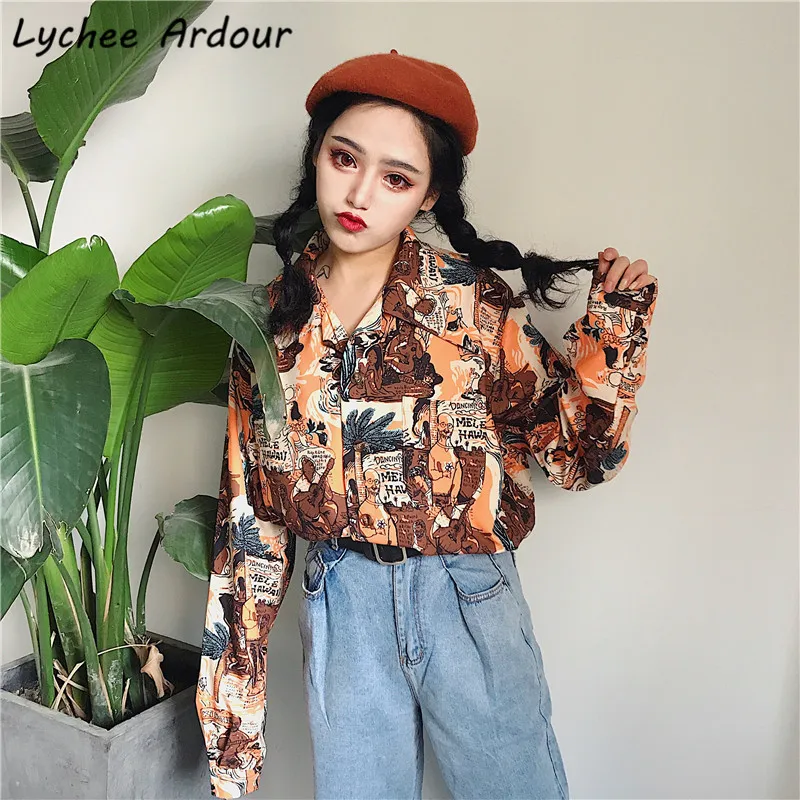 Lychee Ardour женская рубашка с надписью и героями мультфильмов блузка длинным рукавом