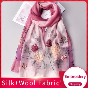 

2019 Brand Silk Wool Blending Scarf Women Chiffon Shawls and Wraps for Ladies Embroidery Hijab Pashmina Soft Neckerchief Scarves