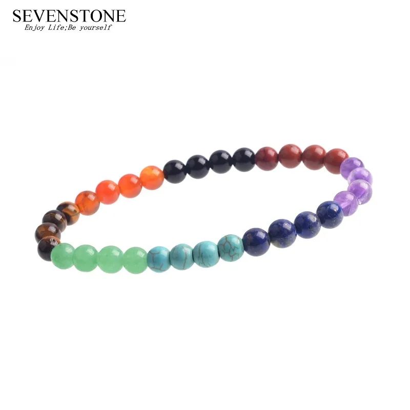 Женский браслет SEVENSTONE 7 чакр круглые бусины с кристаллами 6 мм радужные модные