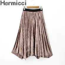Новинка, Осень-зима, юбки с высокой талией, Женская бархатная юбка макси, винтажная плиссированная нестандартная юбка