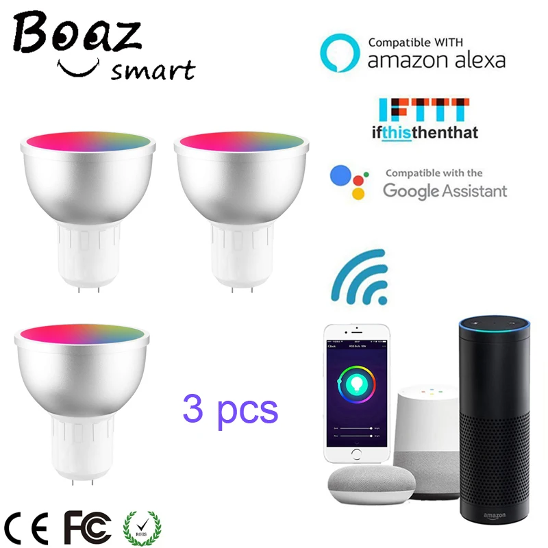 

Boaz-EC Smart Wifi GU5.3 Spotlight Remote Control Wifi Smart Bulb RGBW Led Bulb Light Alexa Echo Google Home IFTTT Tuya Smart