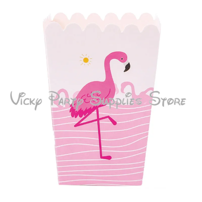 

6pcs/lot Cartoon Pink Flamingo Theme Party Popcorn Box Paper Popcorn Box Birthday Baby Shower Theme Party Popcorn Box Supplies