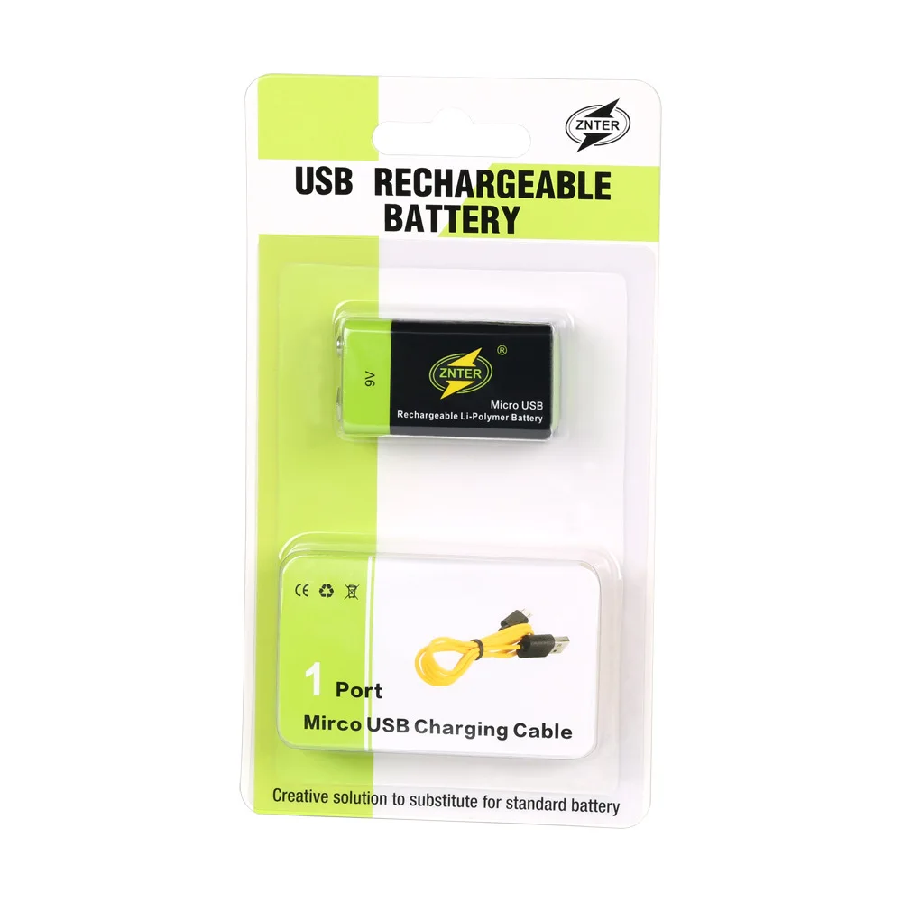 

USB Rechargeable 9V Lipo Battery ZNTER S19 9V 400mAh RC Battery For microphone and RC Camera Drone Accessories with usb cable