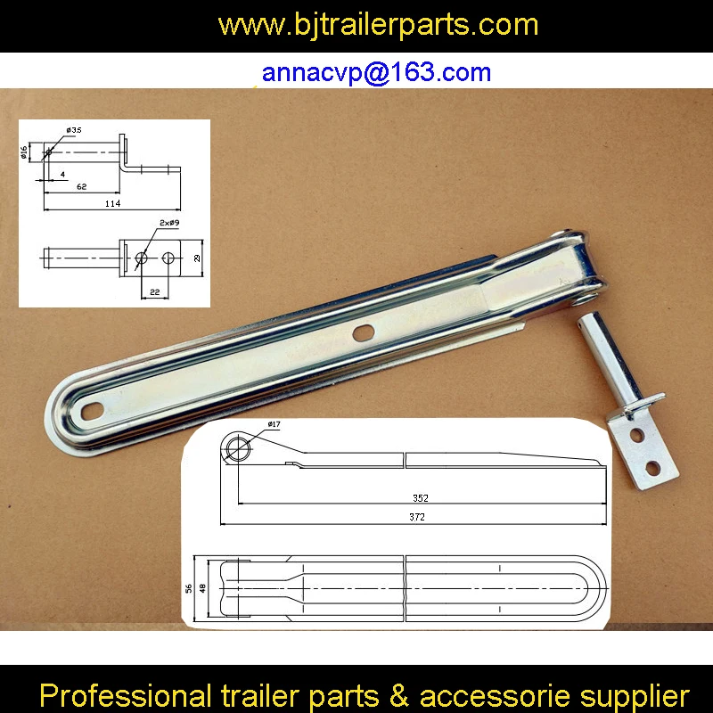 Шарнир прицепа с штифтом, части прицепа, Цинковое сцепное устройство с покрытием, длина 370 мм, штырь 16 мм, аксессуары для прицепа, компоненты