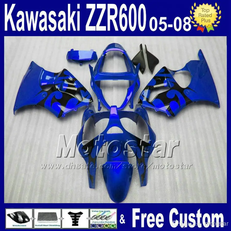 

motorcycle parts for kawasaki ZZR 600 05 06 07 08 plastic black blue fairing kit 2005 2006 2007 2008 ZZR600 fairings SD39 7 gift