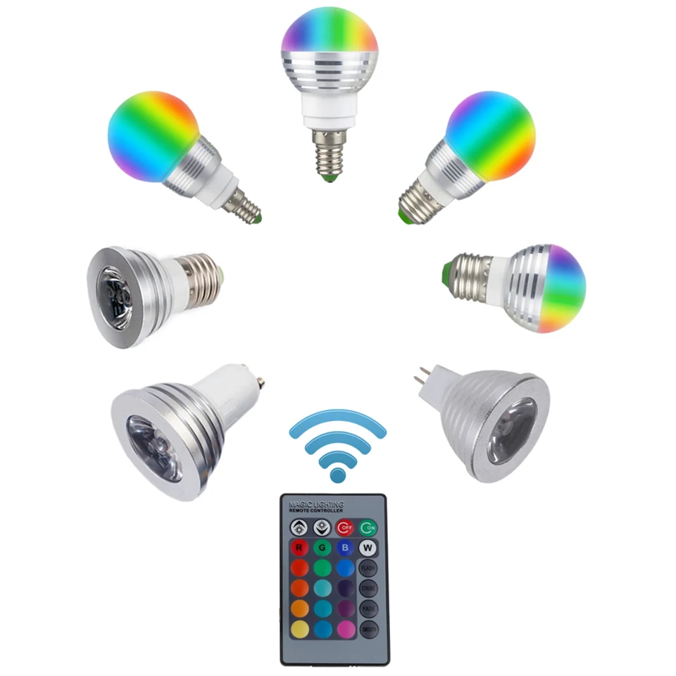 

NEW RGB E27 E14 GU10 MR16 LED Lamp RGB LED Spotligh Bulb Remote Control 16 colors Led Light for Home Decoration Stage Lighting