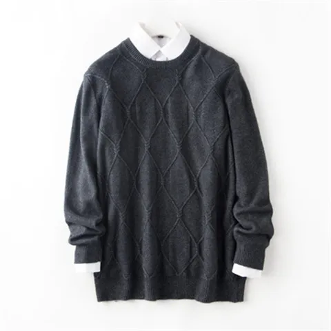 Чистый кашемир Oneck вязать мужчин Мода argyle свободный толстый пуловер свитер сплошной цвет S-3XL - Цвет: dark grey