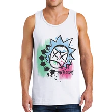 Мужская одежда для фитнеса, хлопковые майки с круглым вырезом, белая майка, мужские майки без рукавов с принтом Рика и Морти, Camiseta Sin Mangas Hombre