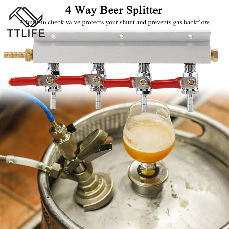 

TTLIFE Muti-way Home Co2 Air Gas Manifold Distribution Splitter Beer 4 Way Integrated Check Valves Homebrew Making Brewing Tool