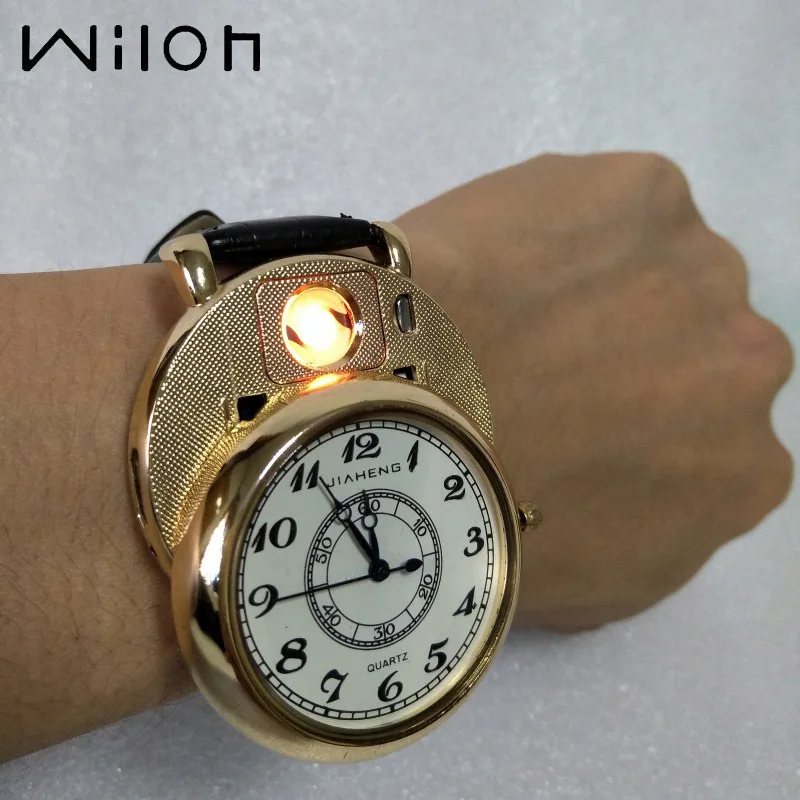 

1pcs Hot USB charging Lighter Watches Men Quartz watch Digital replace heating wire Windproof Flameless Cigarette Lighte JH358-1