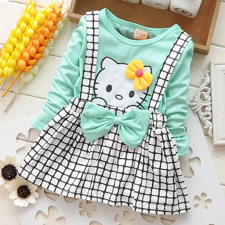 מוצר 2017 Spring Summer KT Cat Baby Girl Dress Long Sleeve 1 Year