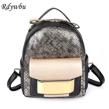 

Rdywbu Gold Black Silver Backpack Shiny Glitter Woman Snake Patterns Schoolbags Bling Bling Silver Backpack Luxury Design H103