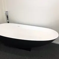 1800 X 820 X 540 MM PAZZO STONE SOLID SURFACE FREESTANDING BATHTUB EXTERNAL BLACK INSIDE WHITE OVAL CORIAN SOAKING TUB 1005A 2