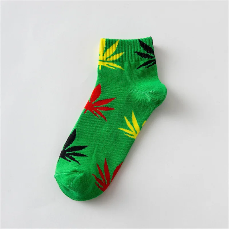 Moda Socmark Summer Women Men's Funny Ankle Socks Hemp Meias Long Happy Maple Leaf sokken Cotton Weed Grass White Black Socken - Цвет: 52164