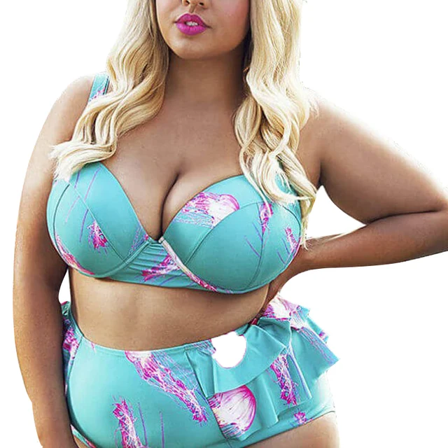 US $11.04 Swimsuit Plus Size Separate Push Up Bikinis Two Pieces Bikinis 2019 Swim Suit High Waist Women Swim