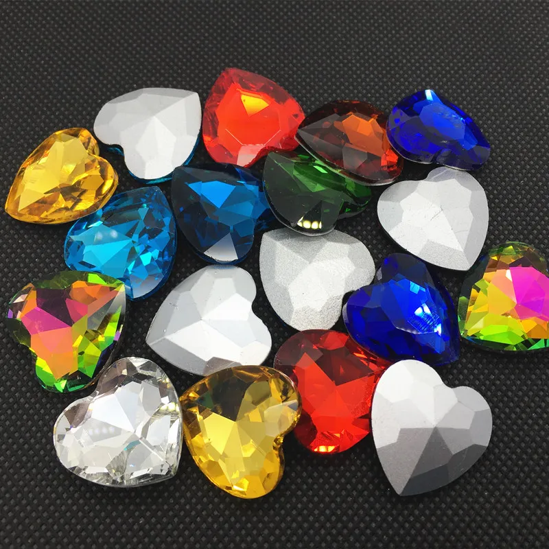 

Glass Crystal 8mm 10mm 12mm 14mm 16mm 18mm 27mm Various colors heart shape stone glue on rhinestone beads phone accessories diy