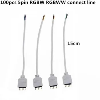 

100pcs White color 5Pin Female Male Power Connector with 15cm Wire Cable Led Connectors For RGBW RGBWW 5050 LED Strip
