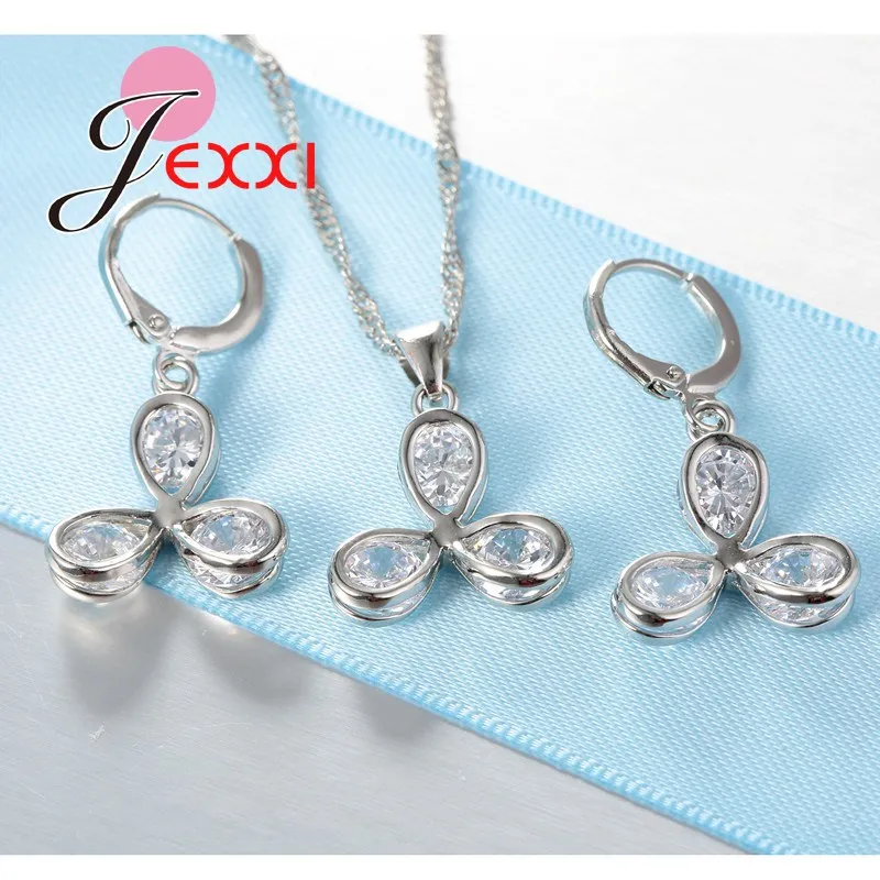 Persönlichkeit Design 925 Sterling Silber Drei Blätter Anhänger Halskette Ohrringe für Frauen Brincos Bijoux Schmuck Sets