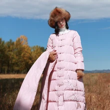 Вспомните новое зимнее Хлопковое платье в ветре, ручная роспись ретро искусство в длинном белом пуховом куртке